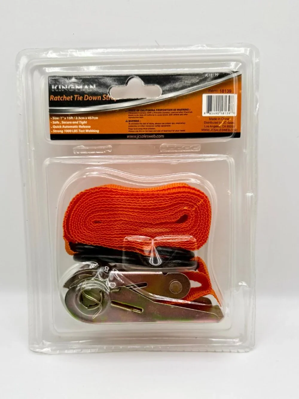 2 Kingman Ratchet Tie Down Strap - 1” x 15 Feet / 2.5cm x 457cm - 1 new - 1 open